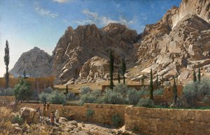 シナイ山の聖カタリナ修道院（キャンバスに油彩） 作： Adolf von Meckel