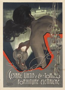 1889年にトリノのイタリアの照明供給会社Cesare Urtis＆Co.のために制作された広告ポスター