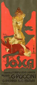 G. プッチーニによるオペラ トスカのポスター、1899 年。