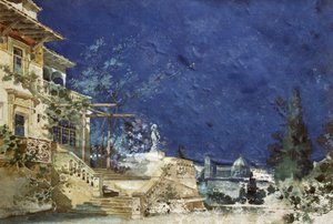 ピエトロ マスカーニ (1863-1945) のオペラ「ザネット」の初演のため、アドルフォ ホーエンシュタイン (1854-1928) がデザインした舞台装置 作： Adolfo Hohenstein
