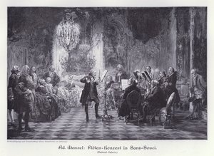 プロイセン、ポツダム、サンスーシ宮殿でのフルート演奏会（エングレービング 作： Adolph Friedrich Erdmann von (after) Menzel
