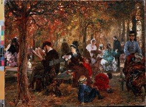 ""Dans le jardin du Luxembourg a Paris"" (リュクサンブール公園内) アドルフ・フリードリッヒ・フォン・メンツェル (1815-1905) の絵画 作： Adolph Menzel