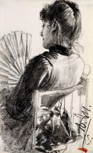 ファンを持つ女性、1885