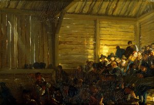 チロルの農民劇場、1859 作： Adolph Menzel