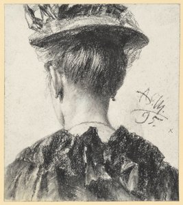 帽子をかぶった女性の胸像（後ろ姿） 作： アドルフ・メンゼル