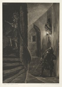 ブラシとスクレーパーを使った石のエッセイ：曲がりくねった階段の追跡、1851年。 作： Adolph Menzel