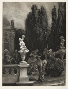 ブラシとスクレーパーを使った石のエッセイ：城テラスのフープでの演奏、1851年。 作： Adolph Menzel