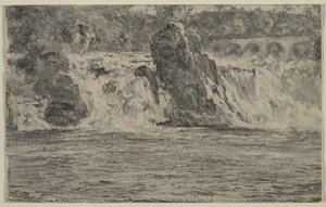 シャフハウゼンのライン川の滝ラインフォールフォンシャフハウゼン、1885年。 作： Adolph Menzel