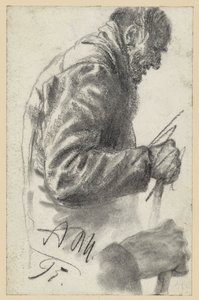 杖を持つ老人の半身像、右手は破棄され、その下に繰り返し描かれている 作： アドルフ・メンゼル