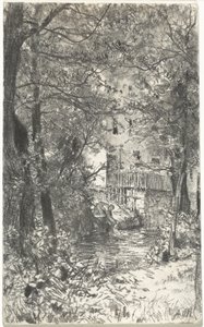 洗濯婦のいる風景 作： Adolph Menzel
