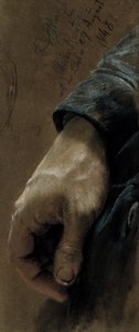 左手で描いた右手、1848（紙に色の付いたチョーク） 作： Adolph Menzel