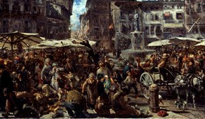 1884年ヴェローナのピアッツァデルベ 作： Adolph Menzel