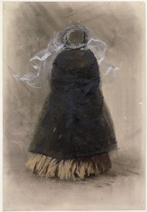 帽子とたなびくヴェールを着けた婦人の後ろ姿 作： アドルフ・メンゼル