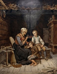 おばあさんはおとぎ話をします 作： Adolph Tidemand