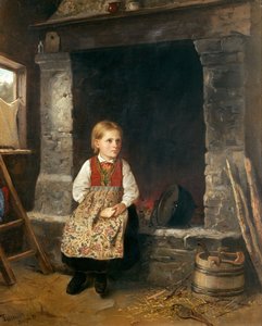 暖炉の少女 作： Adolph Tidemand