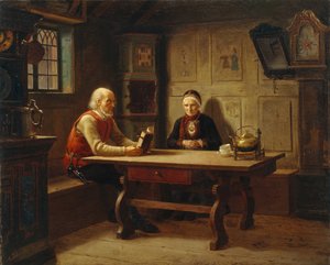 孤独な老人 (Houseprayers)、Gulsvik 作： Adolph Tidemand