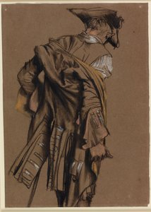 背面図で見た、18世紀の制服を着たアーティストのモデル 作： Adolph Menzel