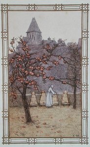 蜂の巣を確認する養蜂家（パリで出版された「La Vie des Abeilles」の挿絵 作： Adolphe (after) Giraldon