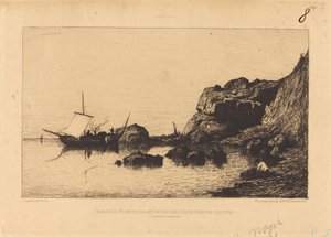 コリウールの岩場に停泊する漁船 作： Adolphe Appian