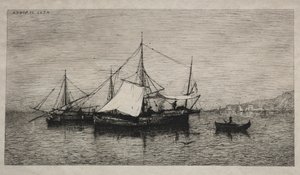 イタリアのカボタージュ海岸のボート、1874年。 作： Adolphe Appian