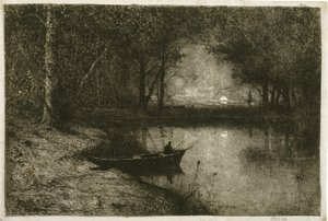 手Riverぎボートの漁師、川の端で 作： Adolphe Appian