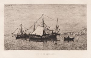 フィッシングボートコースタルシッピングボートイタリアンコースト...、1874年。 作： Adolphe Appian
