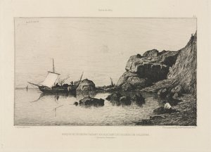 1878年、コリウールの岩に寄港する漁船