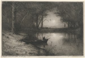 川のほとりでカヌーに乗る漁師 (漁師に乗る漁師) 作： Adolphe Appian