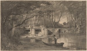ヴィエンヌ近くのルヴォーの古代の水門のそばにある樹木が茂った池 作： Adolphe Appian