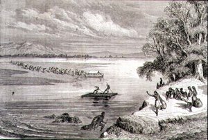1860年代にコロラド川を渡ったときの様子（彫刻） 作： Adolphe Gusman