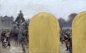 パリ市役所の県知事室のスケッチ：ストラスブール像の前に集まる 作： Adolphe Gustave Binet