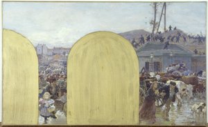 パリ市庁舎長の内閣のためのスケッチ：郊外の住民のパリへの帰還：1870年のパリ包囲戦、1895年（キャンバスに油彩）