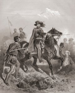 ヴァレーゼの戦いでのジュゼッペ・ガリバルディ。(プリント） 作： Adolphe Jean Baptiste (after) Bayot