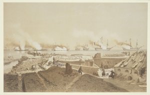 ドニエプル川の河口にあるフランスの艦隊によるキルブローンの砲撃、Nos Souvenirs de Kil-BourounのペンダントLHiver passe dans Le Liman du Dnieper、1855-56、Eugene Ciceri（1 作： Adolphe Jean Baptiste Bayot and Antoine Leon Morel Fatio