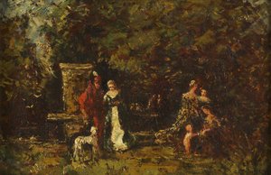 ウッドランドグレイドのエレガントな人物、c.1860-80（パネルに油彩） 作： Adolphe Joseph Thomas Monticelli