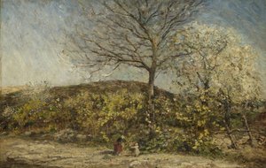 咲く果樹園のある風景 作： Adolphe Joseph Thomas Monticelli
