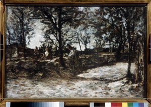 田舎。 フォンテーヌブロー。 アドルフ トーマス ジョセフ モンティチェリ (1824-1886) の絵画。 キャンバスに油彩。 印象派。 サイズ：39×60cm。 プーシキン美術館、モスクワ 作： Adolphe Joseph Thomas Monticelli
