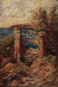 カシスの門、アドルフ・モンティチェリ作の海辺の風景 (1824-1886) 薄暗い 45x30 cm グロベ ラバディ美術館 作： Adolphe Joseph Thomas Monticelli