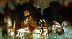 公園のシーン 作： Adolphe Joseph Thomas Monticelli
