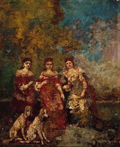 公園の3人の女性 作： Adolphe Joseph Thomas Monticelli