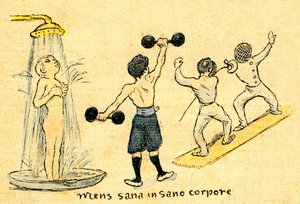 衛生とスポーツ。「健康な体に健康な人間」。10月12日付Depeche de Toulouse紙41号付録のA.Wiletteによるデッサン。
