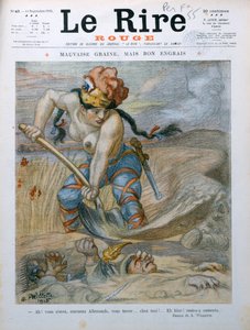 1915年9月11日、雑誌「Le Rire Rouge」からの風刺漫画、Marne Trenchesでドイツの兵士を埋めるマリアンヌ