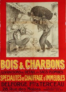 木材・石炭業者「デルフォージ、フレール＆テルソー」の広告ポスター 作： Adolphe Leon Willette