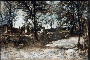 風景。フォンテーヌブロー、19世紀。 作： Adolphe Joseph Thomas Monticelli