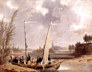 ヌイイのボートに乗るルイ・フィリップとその家族 作： Adolphe Roehn