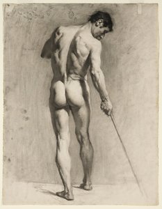 杖をつく男性ヌードのライフドローイング 1910-12年頃 チョーク・紙
