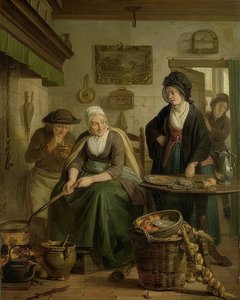 パンケーキを焼く女性。 1790年から1810年頃