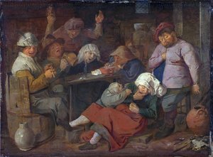 オランダ語：酔っ払った農民のいる宿 酒場で酒を飲む貧しい人々 作： アドリアン・ブラウワー