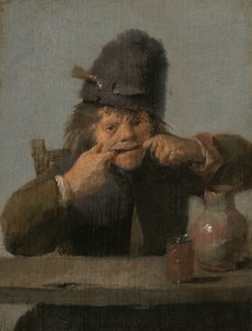 顔を作る若者、c。 16321635。 作： Adriaen Brouwer