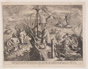 船上のアメリゴ・ヴェスプッチ（『アメリカ発見』より） 作： Adriaen Collaert